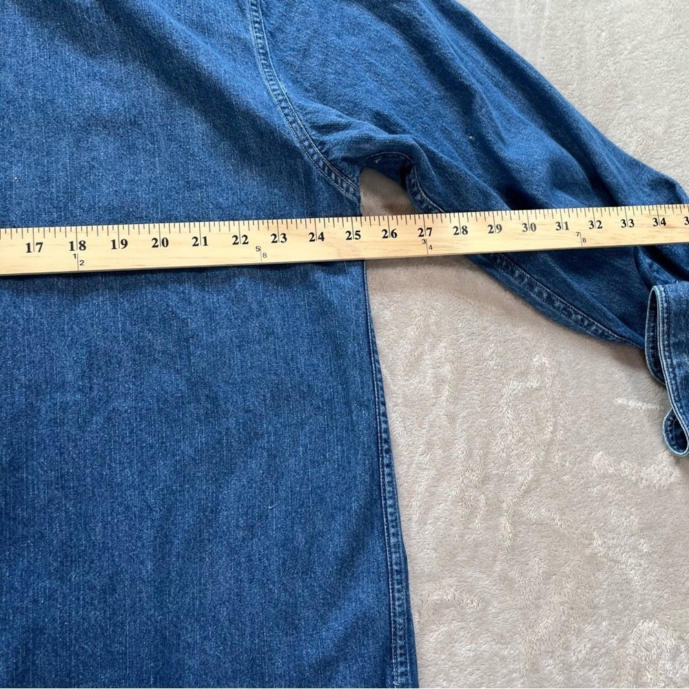 90s Vintage G.H. Bass Denim Shirt L Blue Long Sleeve Cotton Americana Dad Style - Picture 10 of 12